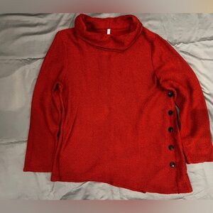 Passport Red Turtleneck Sweater with Button Detail